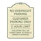 Signmission No Overnight Parking Customer Parking 2 Hour Limit Violators Towed Ve Alum, 24" x 18", TG-1824-23838 A-DES-TG-1824-23838 - alternate 1